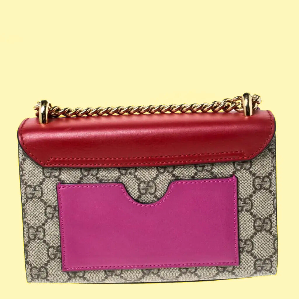 Gucci Red/Beige GG Supreme Canvas and Leather Padlock Small Shoulder Bag