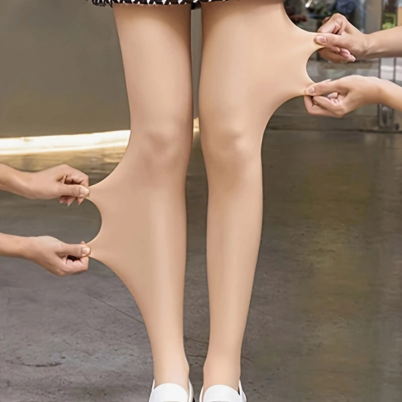 Skin-Tone Sheer Knit Leggings – One Size