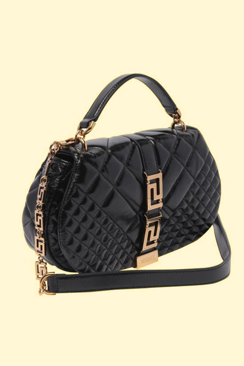 Versace Greca Goddess Medium Leather Top Handle Handbag