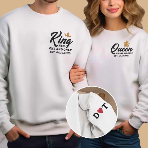 King and Queen Couple Custom Embroidered Sweatshirt