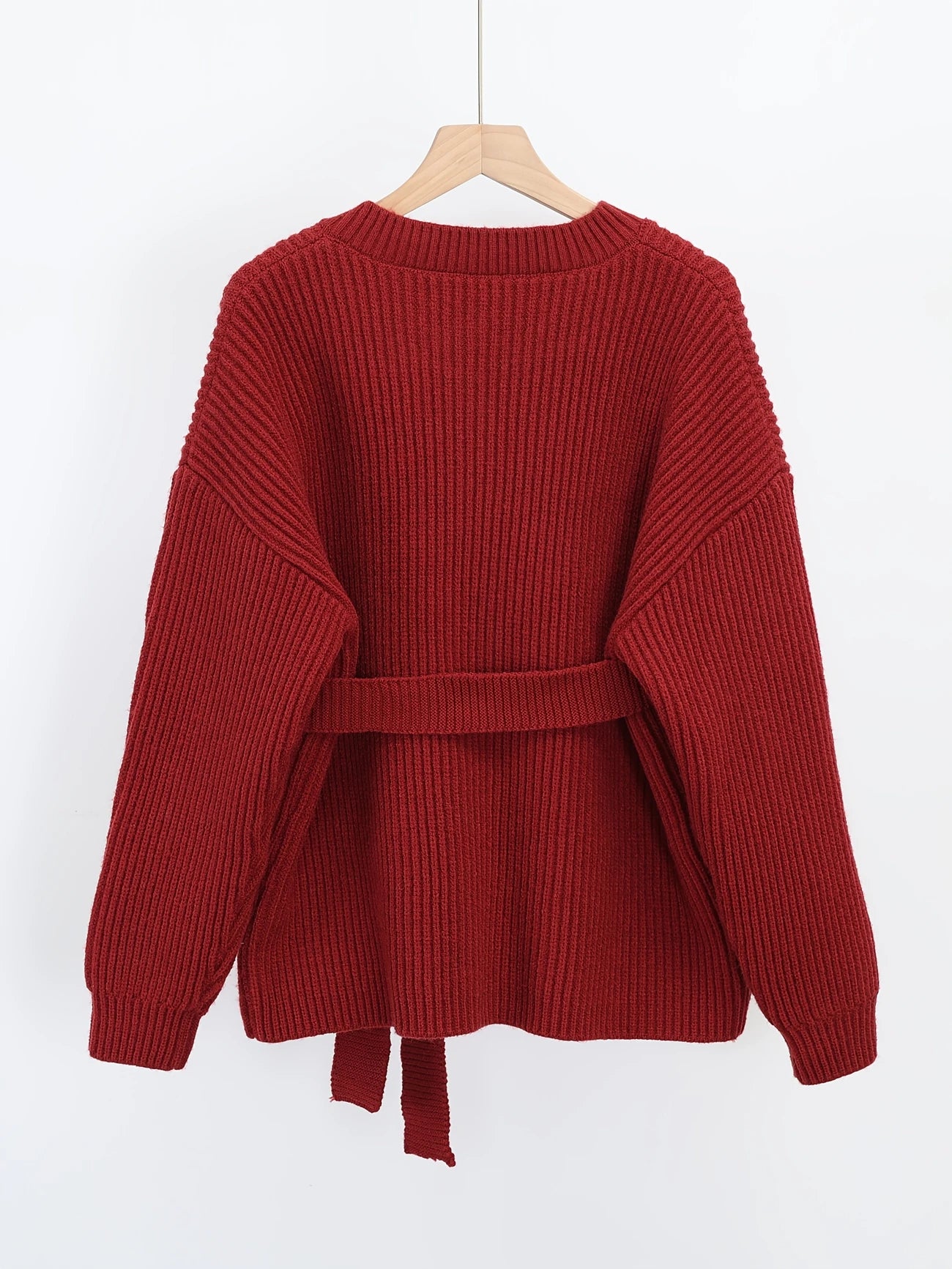 High-End Red Sweater with Waist Tie
