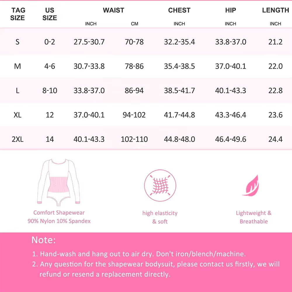 Women's Long Sleeve Tummy Control Bodysuit Shapewear