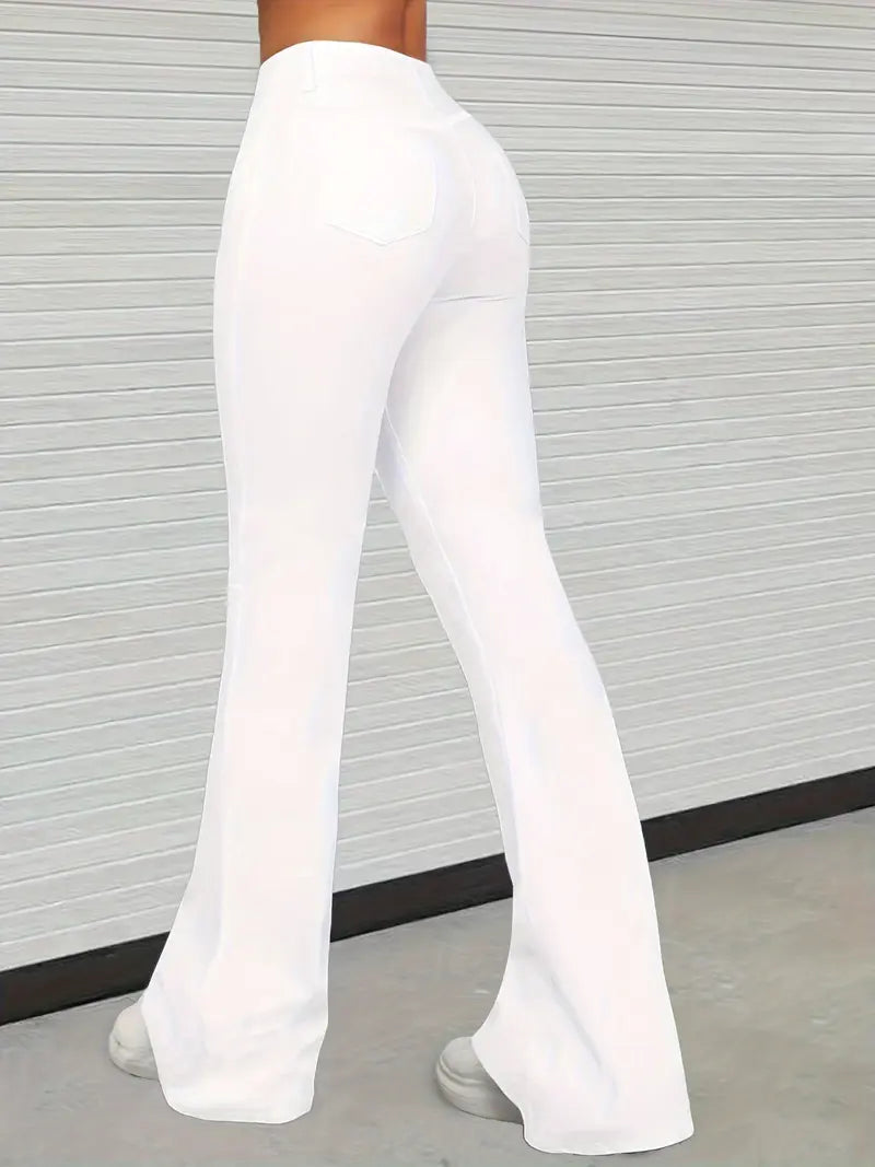 Women's White Fleece-Lined Flared Pants