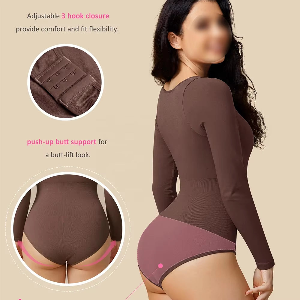 Women's Long Sleeve Tummy Control Bodysuit Shapewear