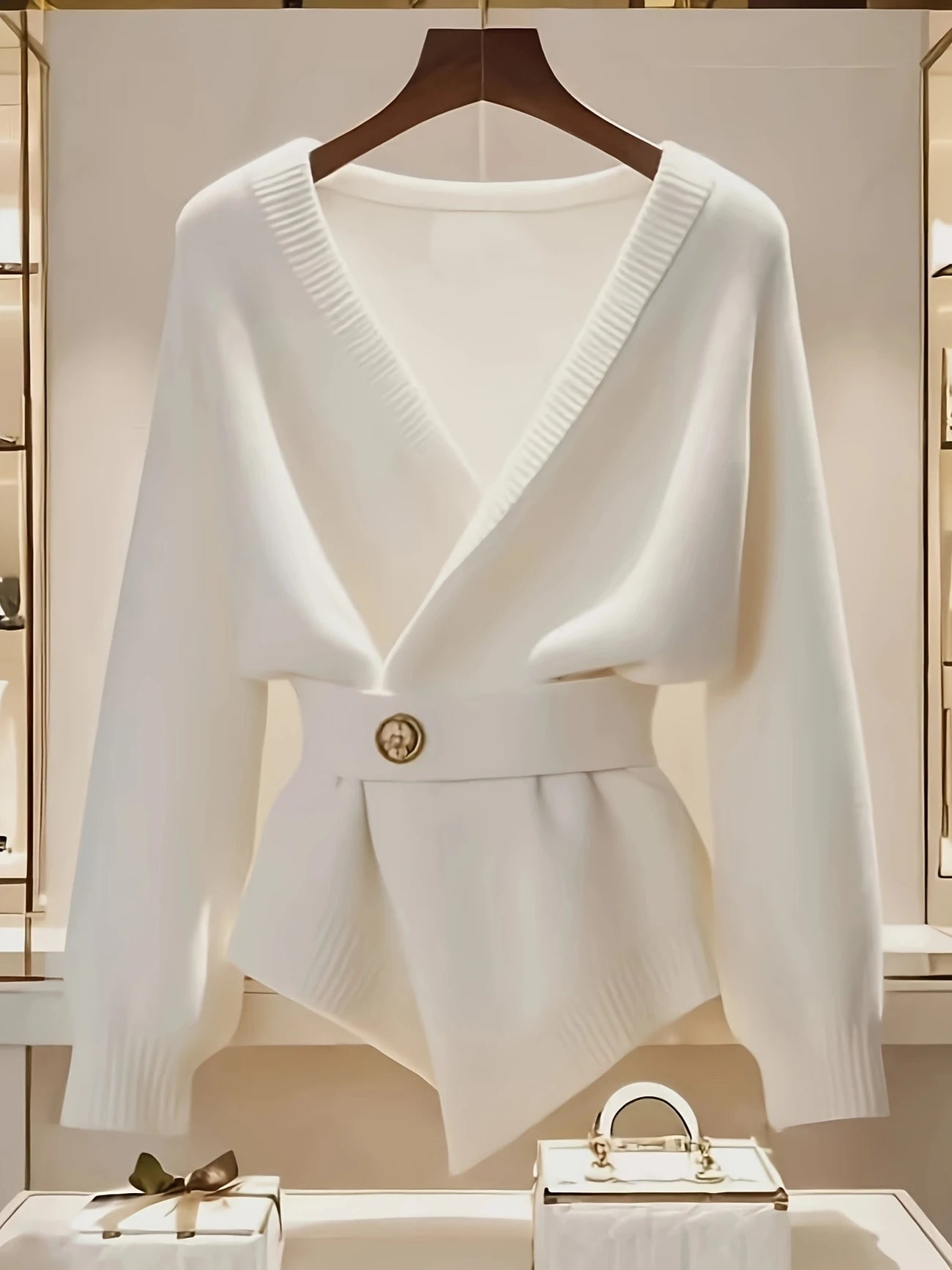 Women’s V-Neck Pullover – Belted & Stylish