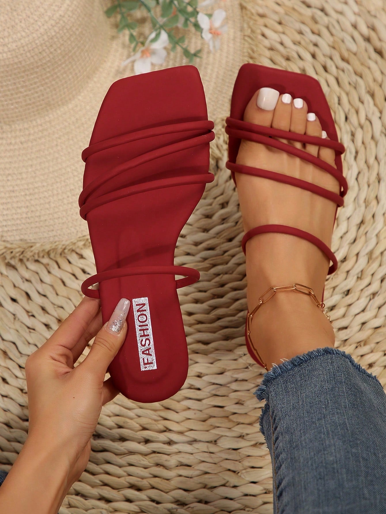Square-Toe Flat Sandals