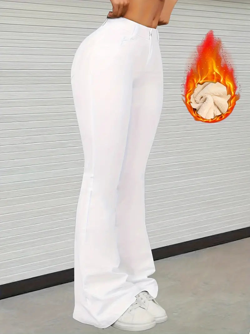 Women's White Fleece-Lined Flared Pants