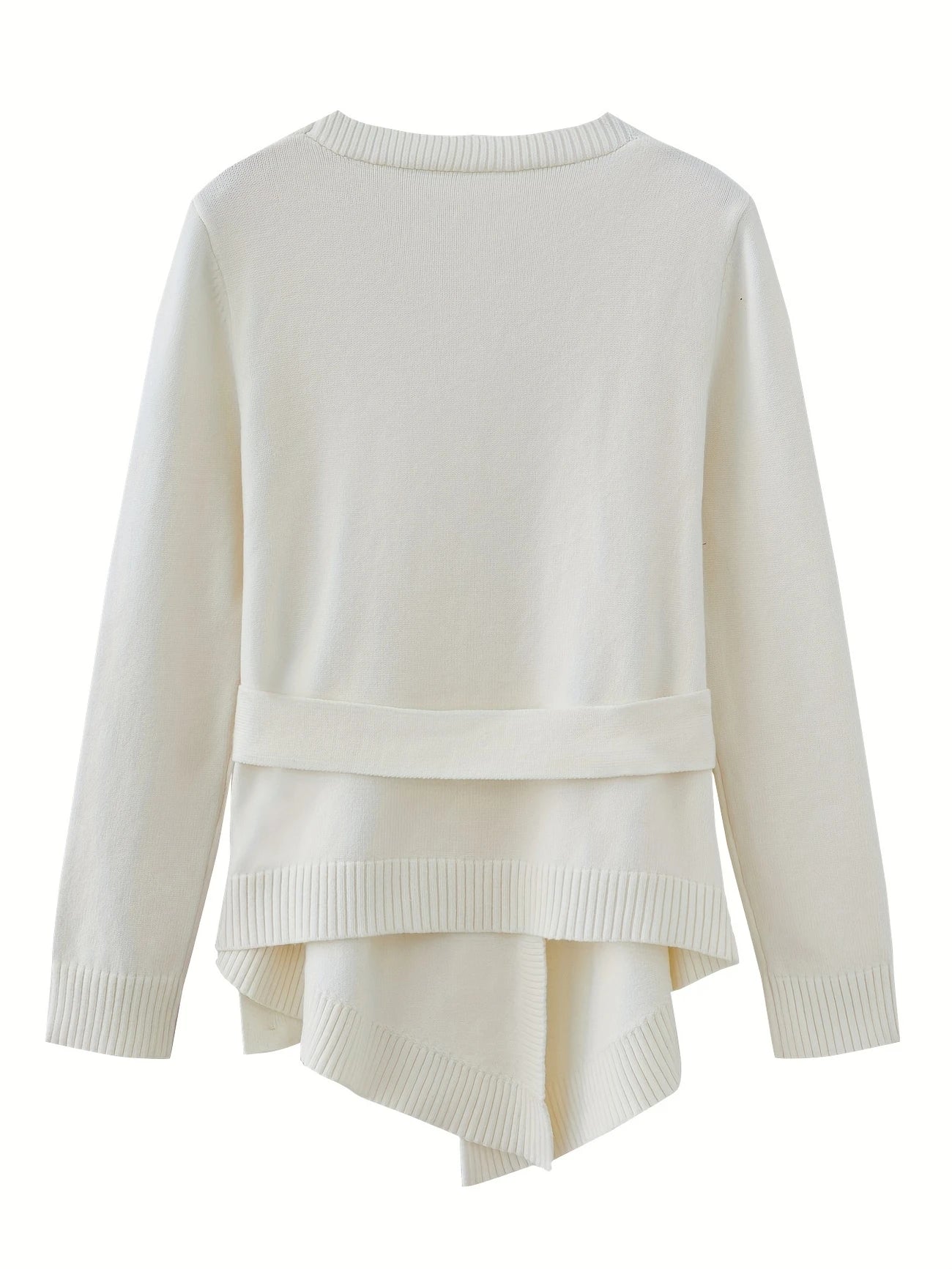 Women’s V-Neck Pullover – Belted & Stylish