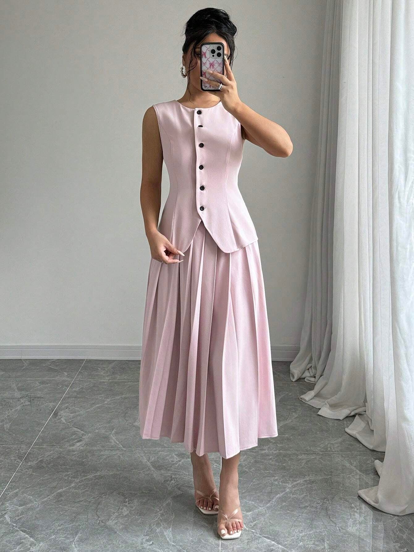 Vest & Pleated Skirt