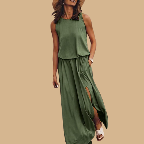 Summer Sundress Solid Color Non-Irritation Decorative Women Casual Maxi Dress Long Dress for Student