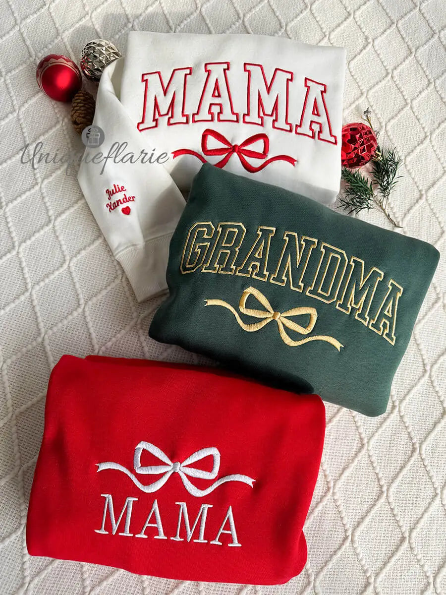 Customized Mama Bow Embroidered Sweatshirt