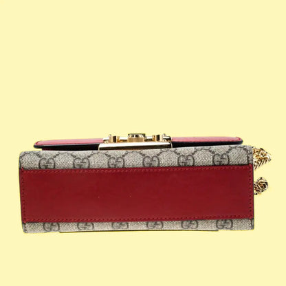 Gucci Red/Beige GG Supreme Canvas and Leather Padlock Small Shoulder Bag