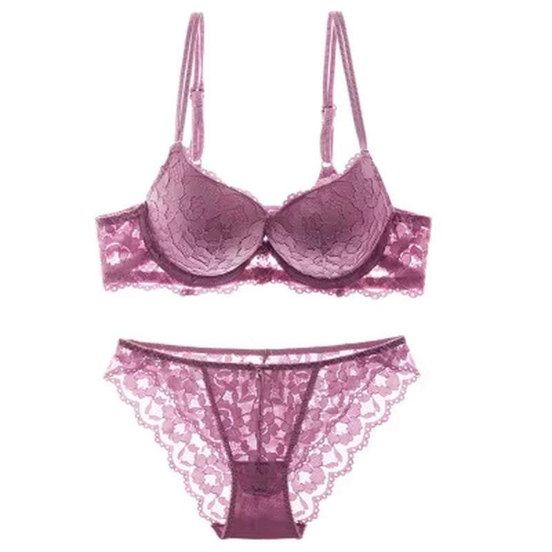 Sexy Push-Up Bra & Lace Panty Set - Elegant Women's Lingerie for Daily Wear