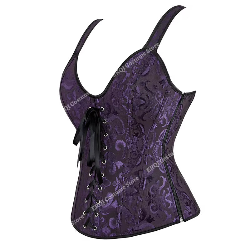 Steampunk Overbust Corset with Cups – Zipper Side, Straps, Plus Size​