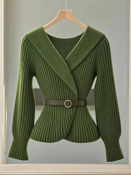 French Vintage V-Neck Sweater – Belted Fit