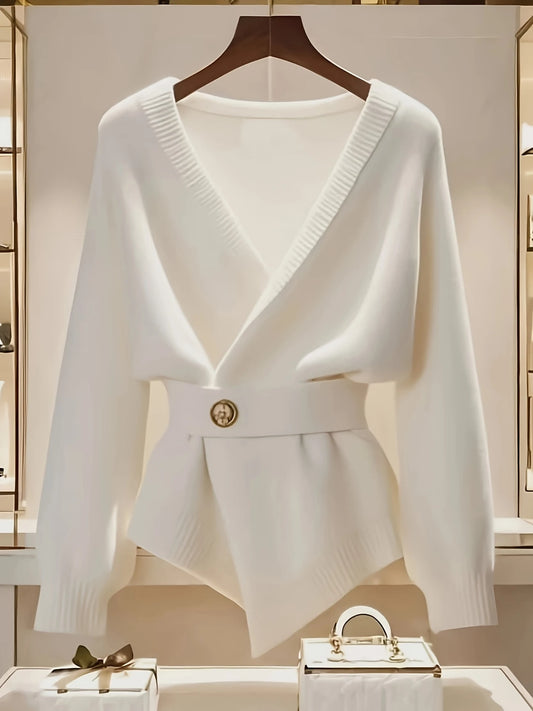 Women’s V-Neck Pullover – Belted & Stylish