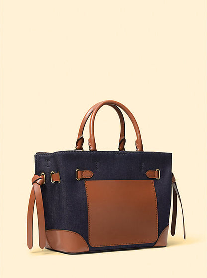 MK Hamilton Legacy Large Denim and Leather Belted Satchel