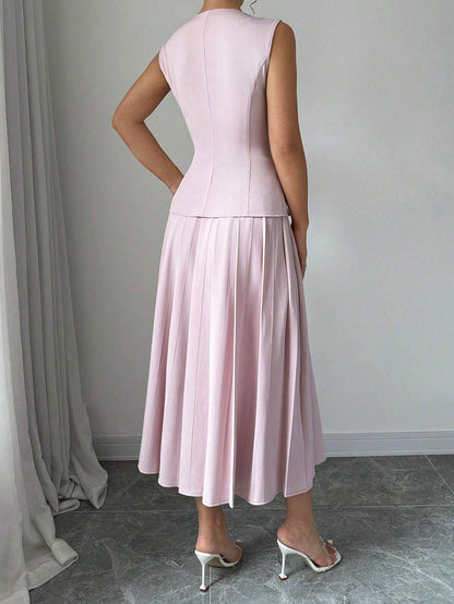 Vest & Pleated Skirt
