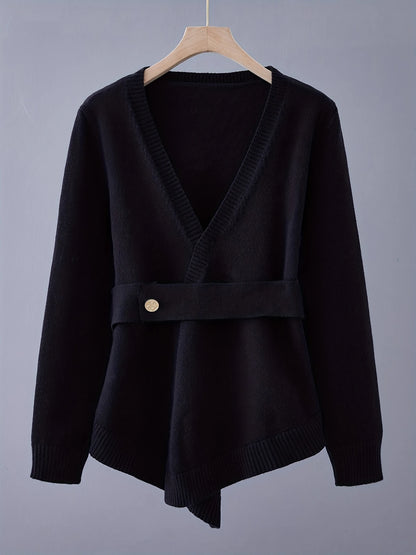 Women’s V-Neck Pullover – Belted & Stylish