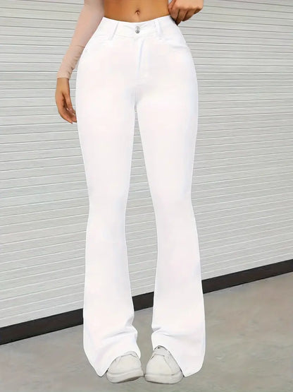 Women's White Fleece-Lined Flared Pants