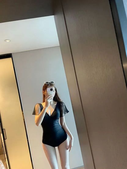Sexy V-Neck Lace Sleeve One-Piece
