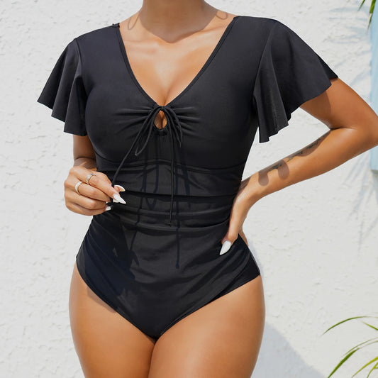 Chic V-Neck Swimsuit – Black