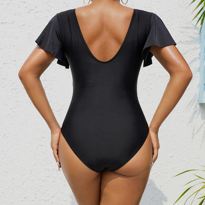 Chic V-Neck Swimsuit – Black