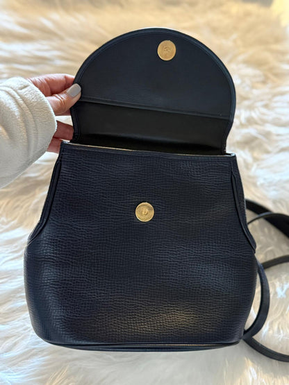 Christian Dior Vintage 2-Way Purse in Navy Blue Leather with Gold Hardware