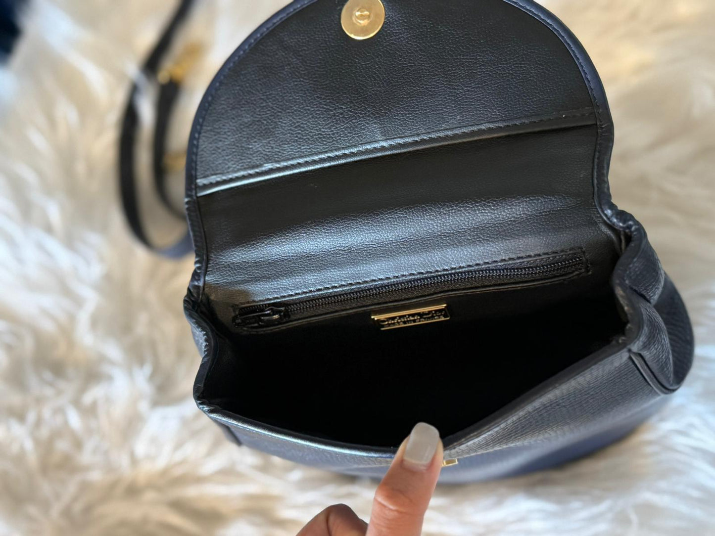 Christian Dior Vintage 2-Way Purse in Navy Blue Leather with Gold Hardware