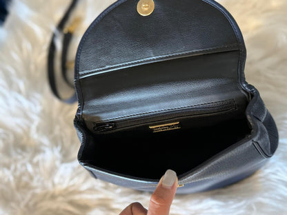 Christian Dior Vintage 2-Way Purse in Navy Blue Leather with Gold Hardware