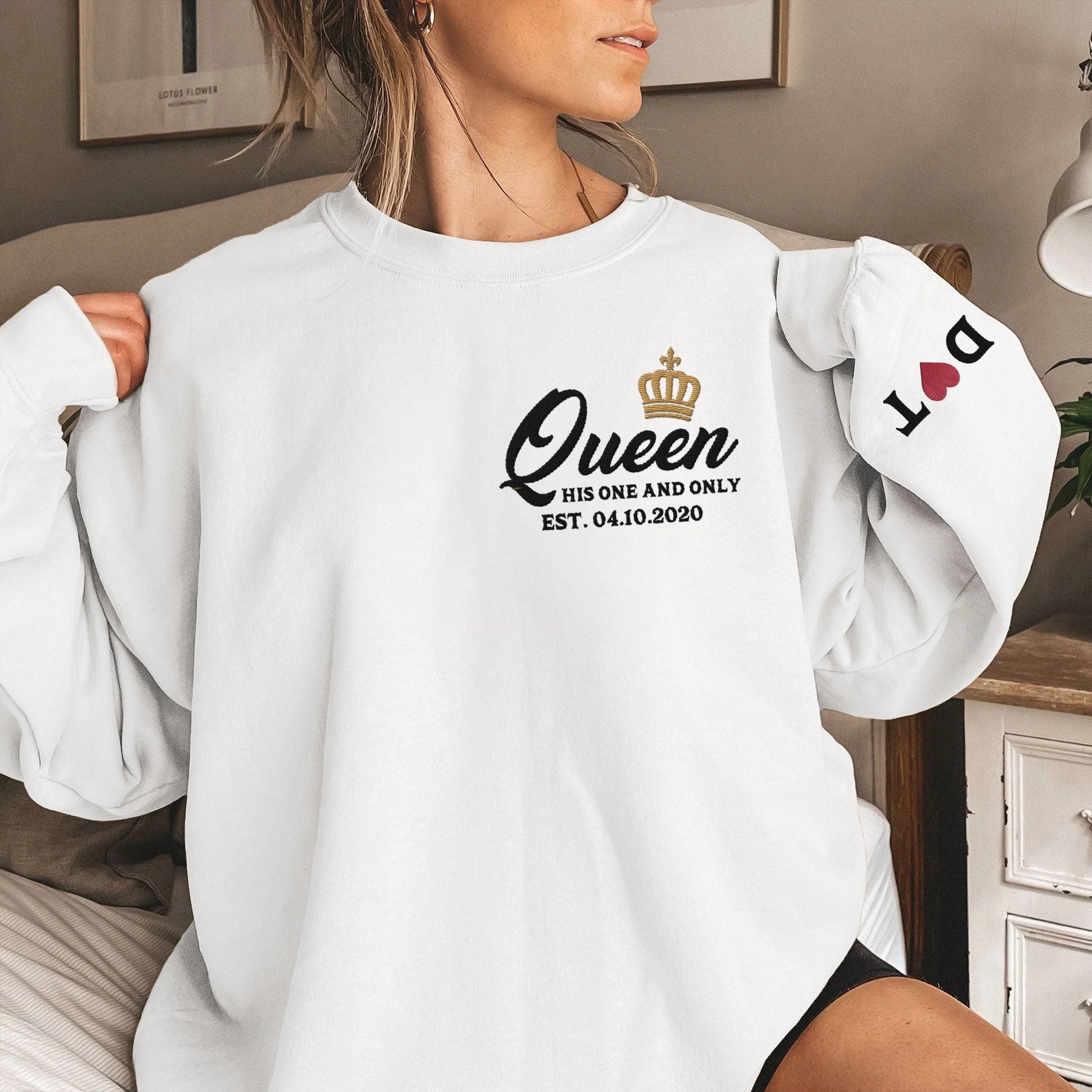 King and Queen Couple Custom Embroidered Sweatshirt