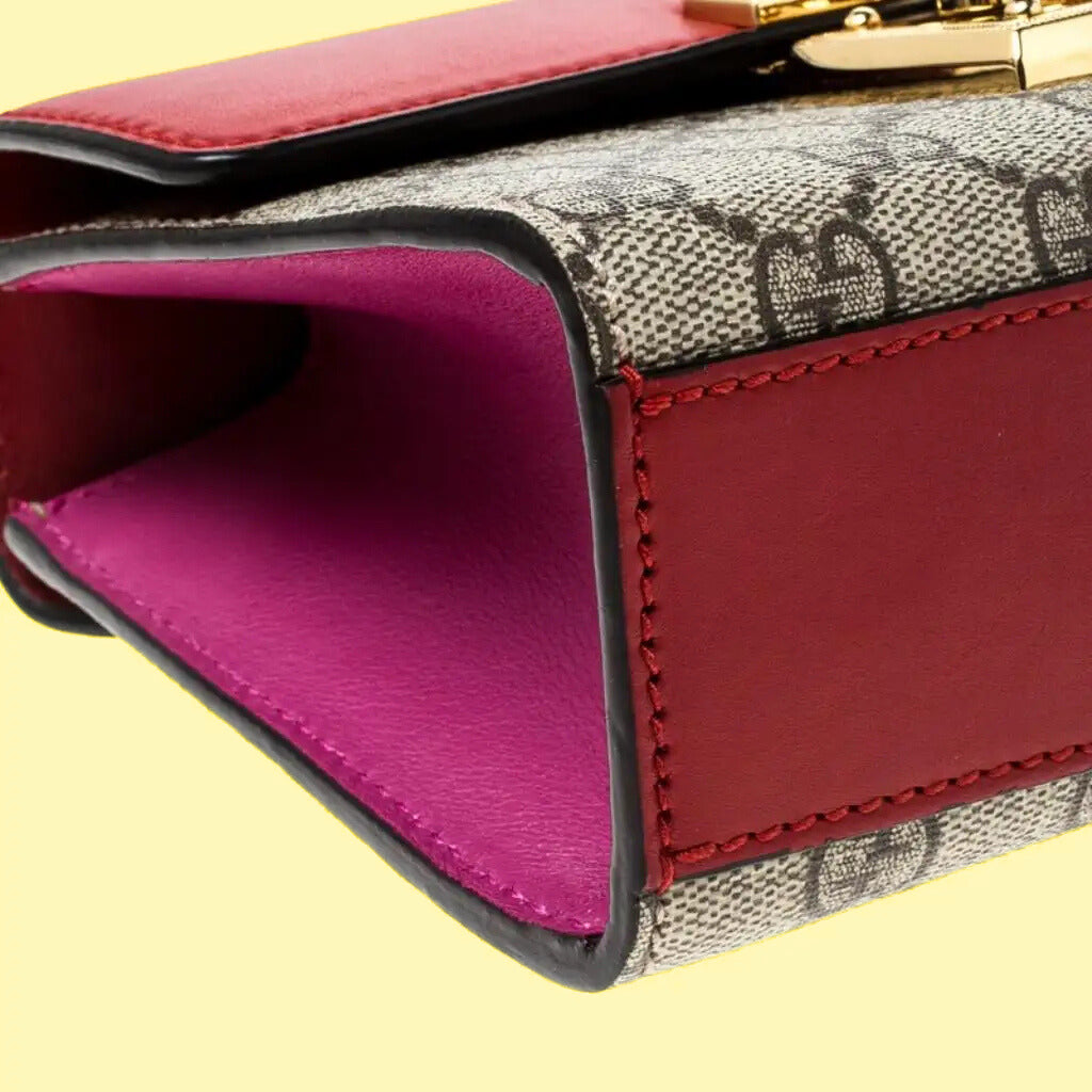 Gucci Red/Beige GG Supreme Canvas and Leather Padlock Small Shoulder Bag