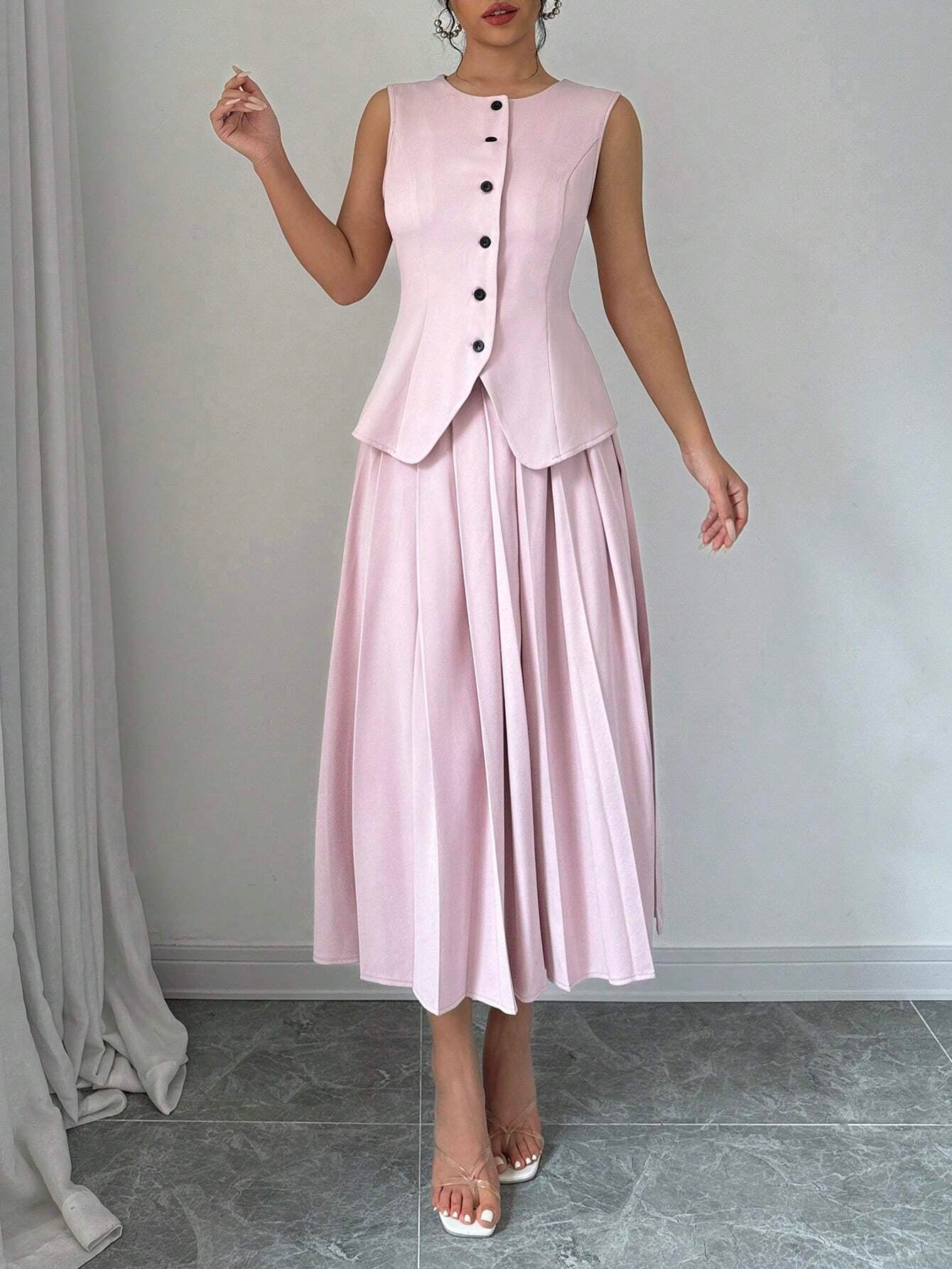 Vest & Pleated Skirt