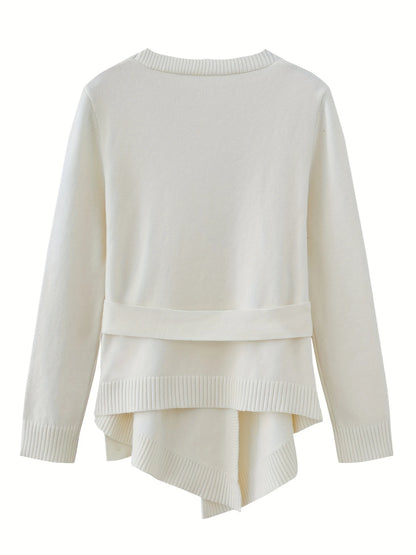 Women’s V-Neck Pullover – Belted & Stylish
