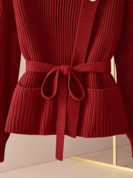 High-End Red Sweater with Waist Tie