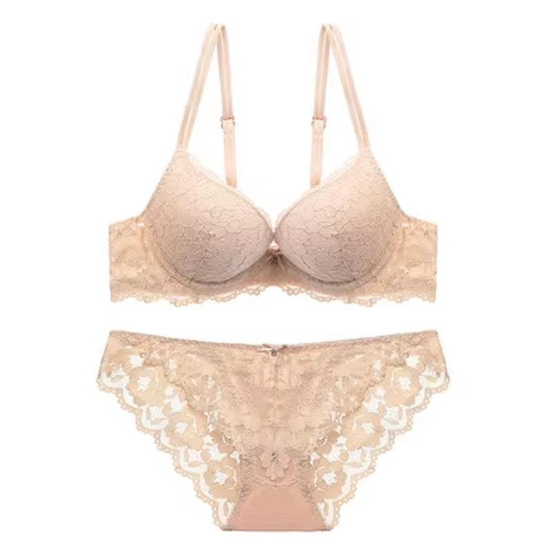Sexy Push-Up Bra & Lace Panty Set - Elegant Women's Lingerie for Daily Wear